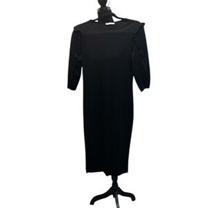 Black Sheath Dress with Puff Sleeves and Mock Neck for Cocktail